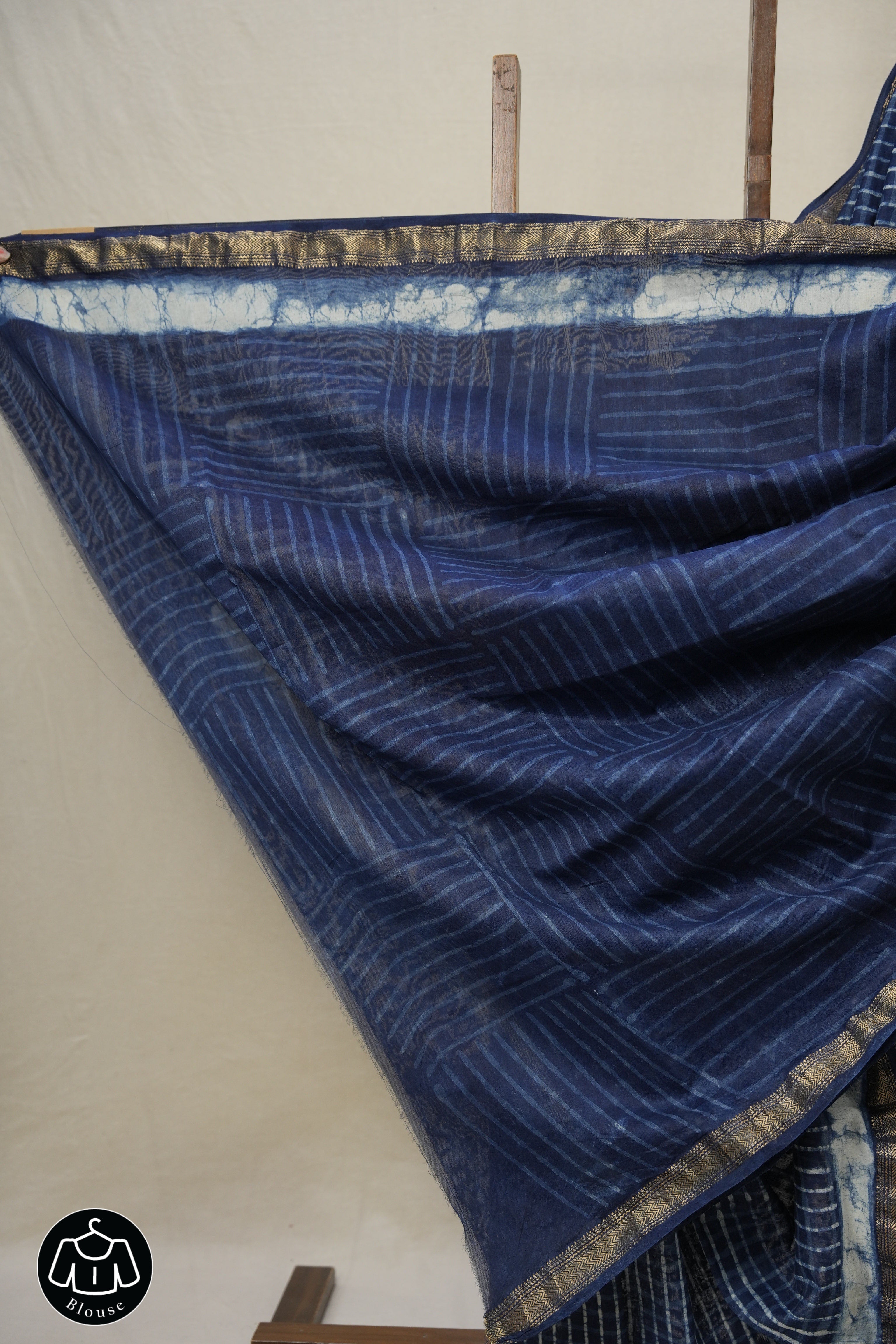 Indigo Blue HBP Cotton Silk Saree With Maheshwari Border - SRIBCSS1463