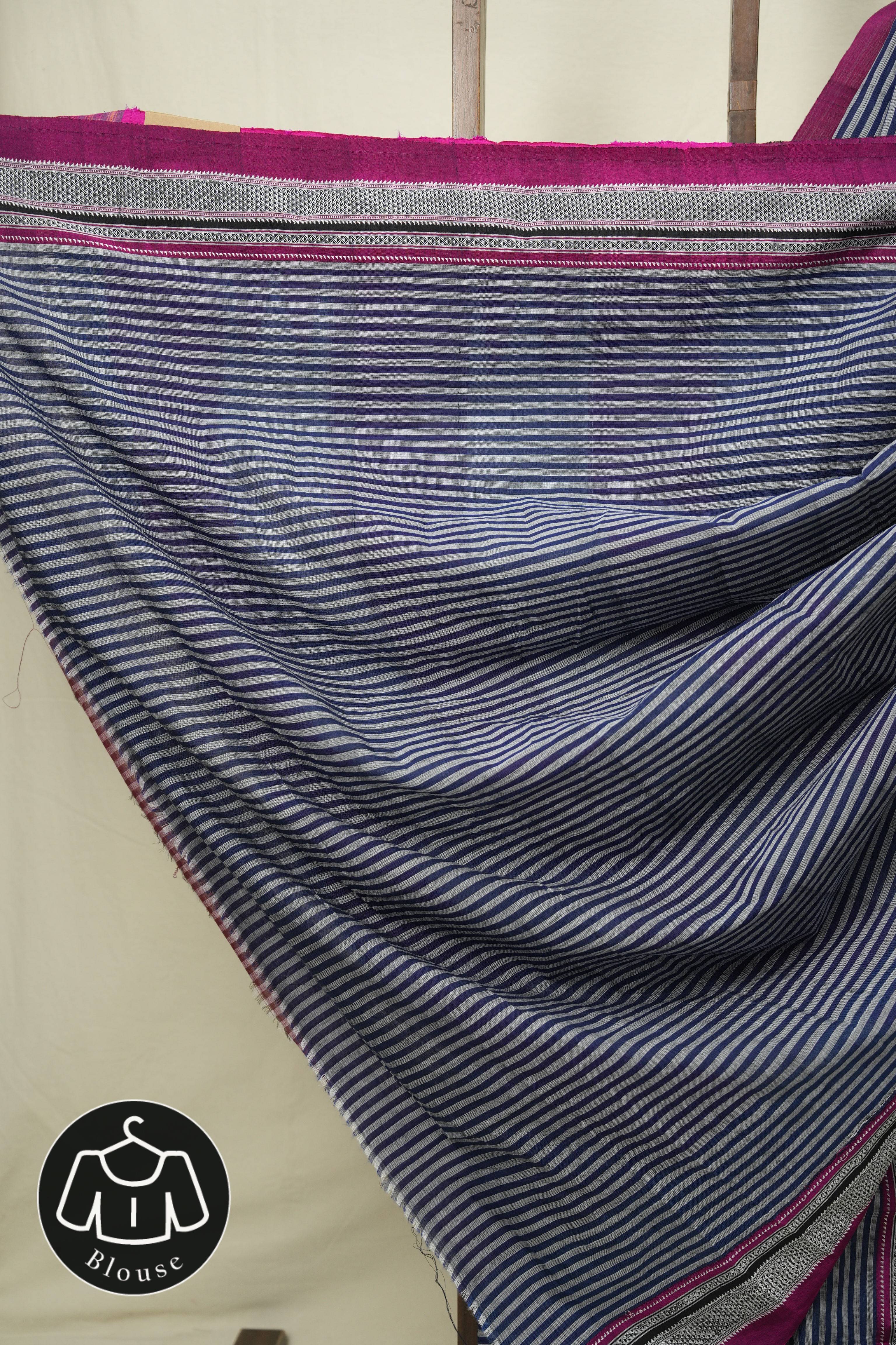 Blue Stripes Cotton Ilkal Saree - SRBSCIS1035