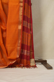 Orange Maheshwari Tissue Saree - SROMTS602