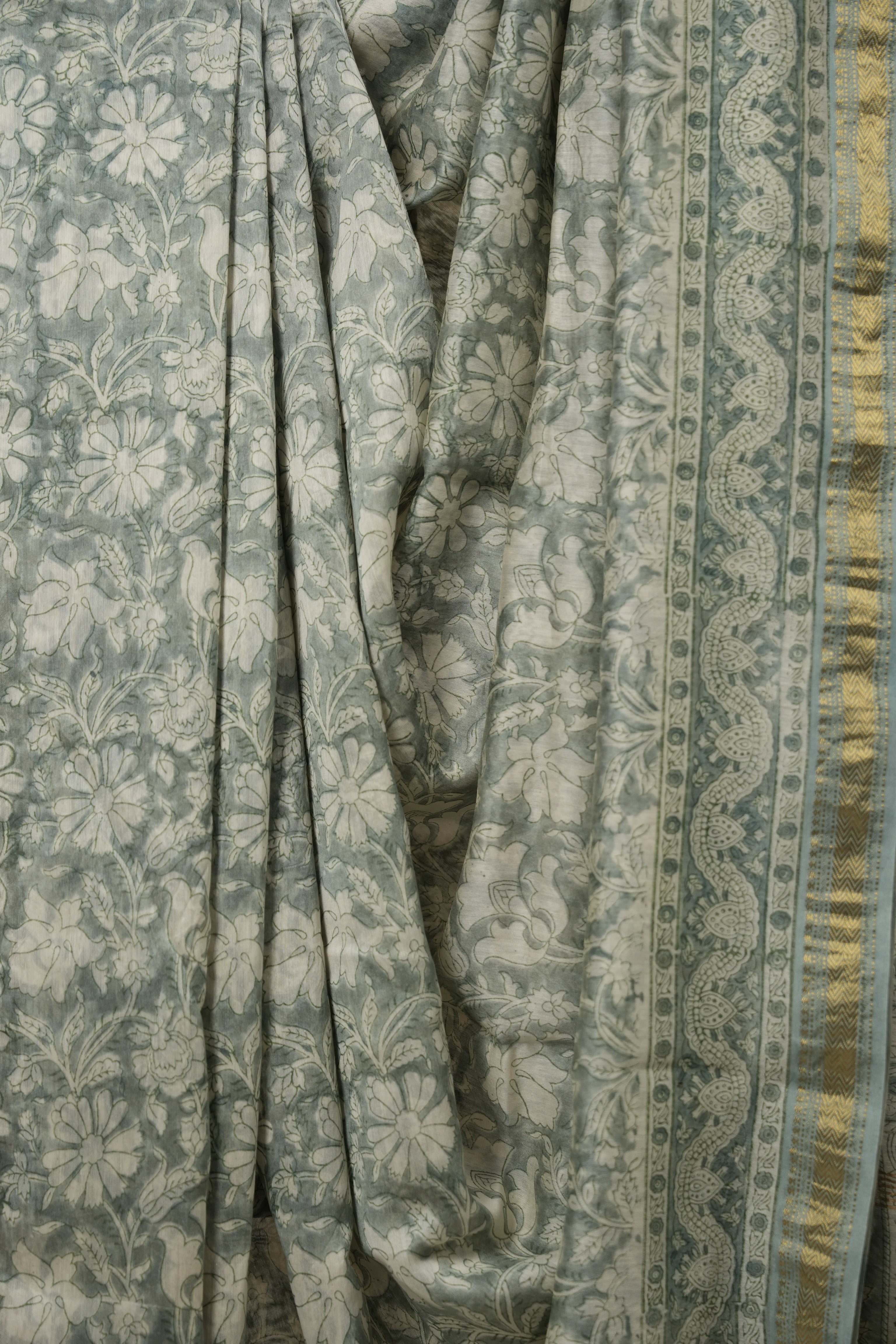 Sage Green HBP Cotton Silk Saree With Maheshwari Border - SRSGCSS1460