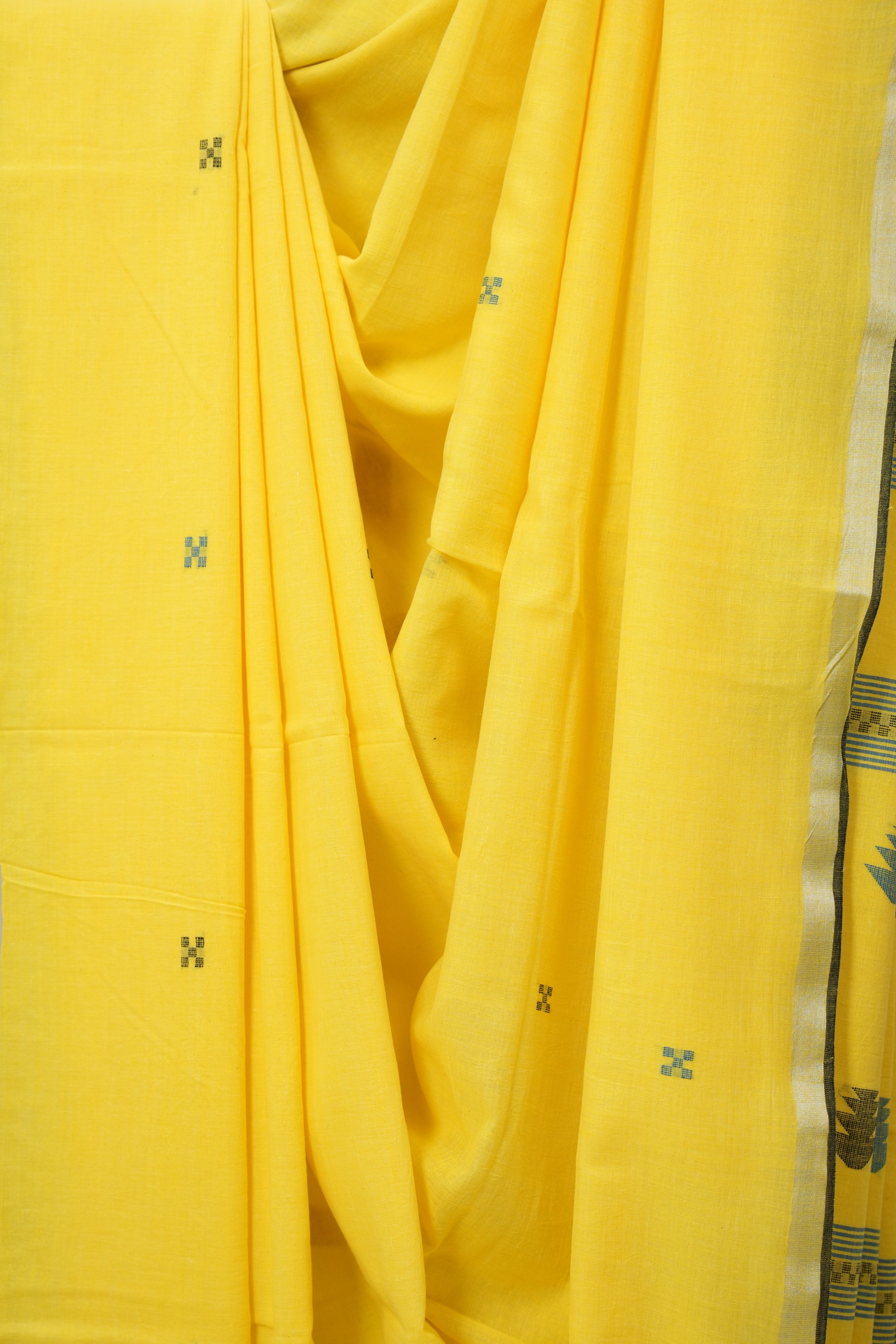 Yellow Bengal Cotton Jamdani Saree - SRYBCJS206