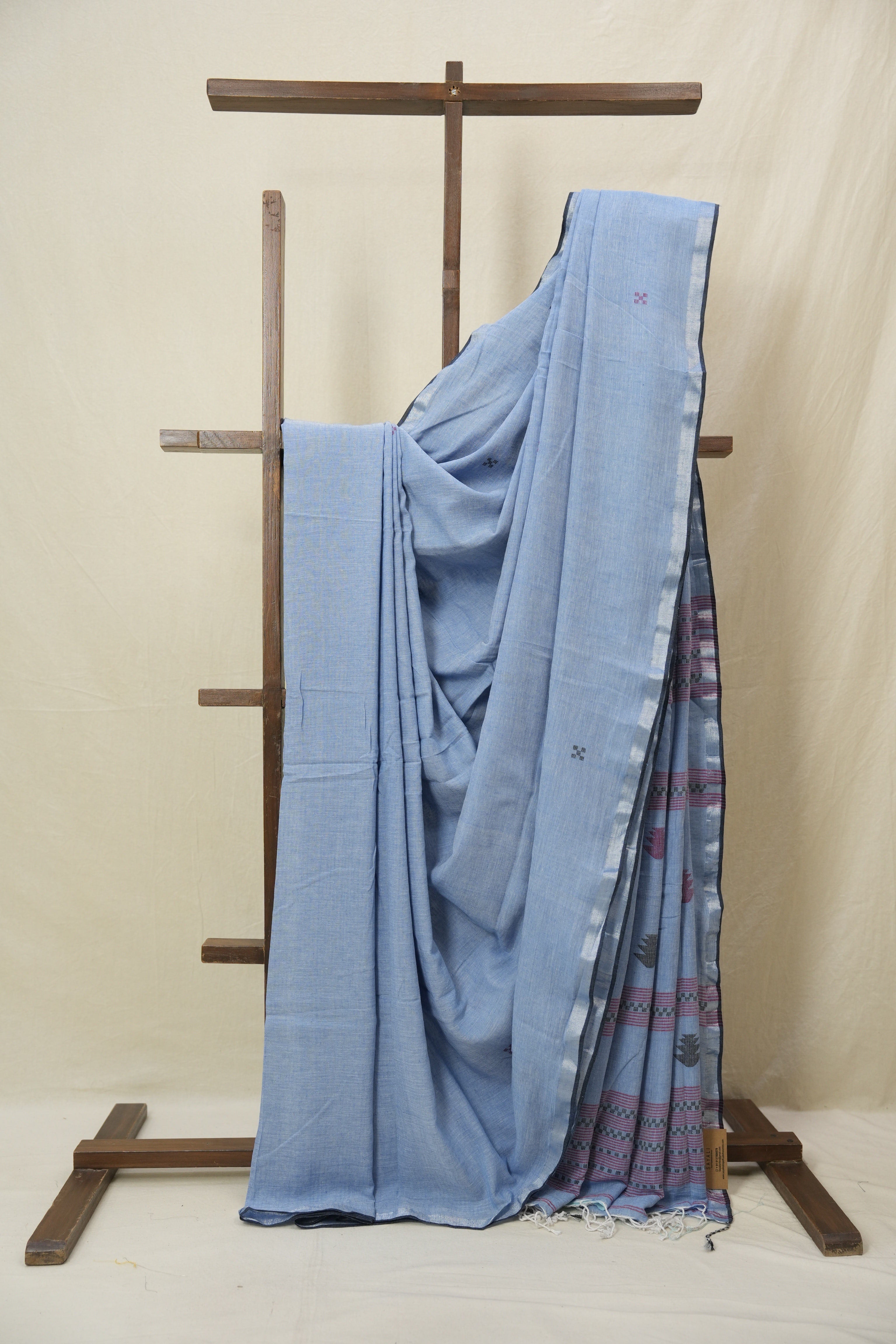 Light Blue Bengal Cotton Jamdani Saree - SRLBBCJS207