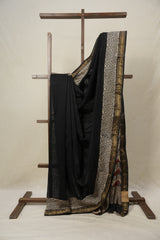 Black HBP Cotton Silk Saree With Maheshwari Border - SRBCSS1458