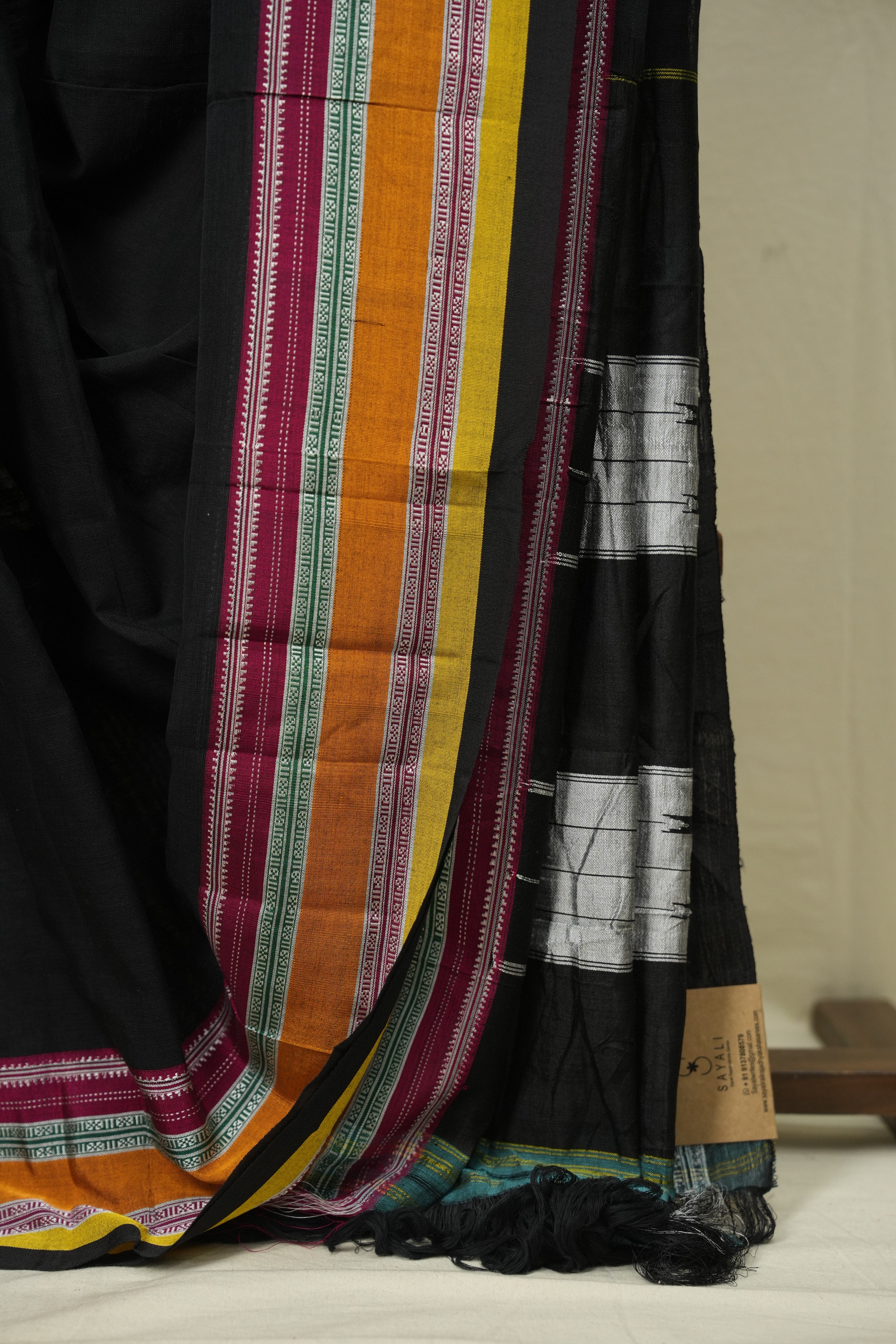 Black Cotton Ilkal Saree - SRBCIS1034