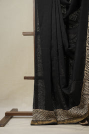 Black HBP Cotton Silk Saree With Maheshwari Border - SRBCSS1458