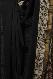 Black HBP Cotton Silk Saree With Maheshwari Border - SRBCSS1458