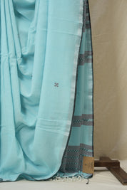 Aqua Bengal Cotton Jamdani Saree - SRABCJS209