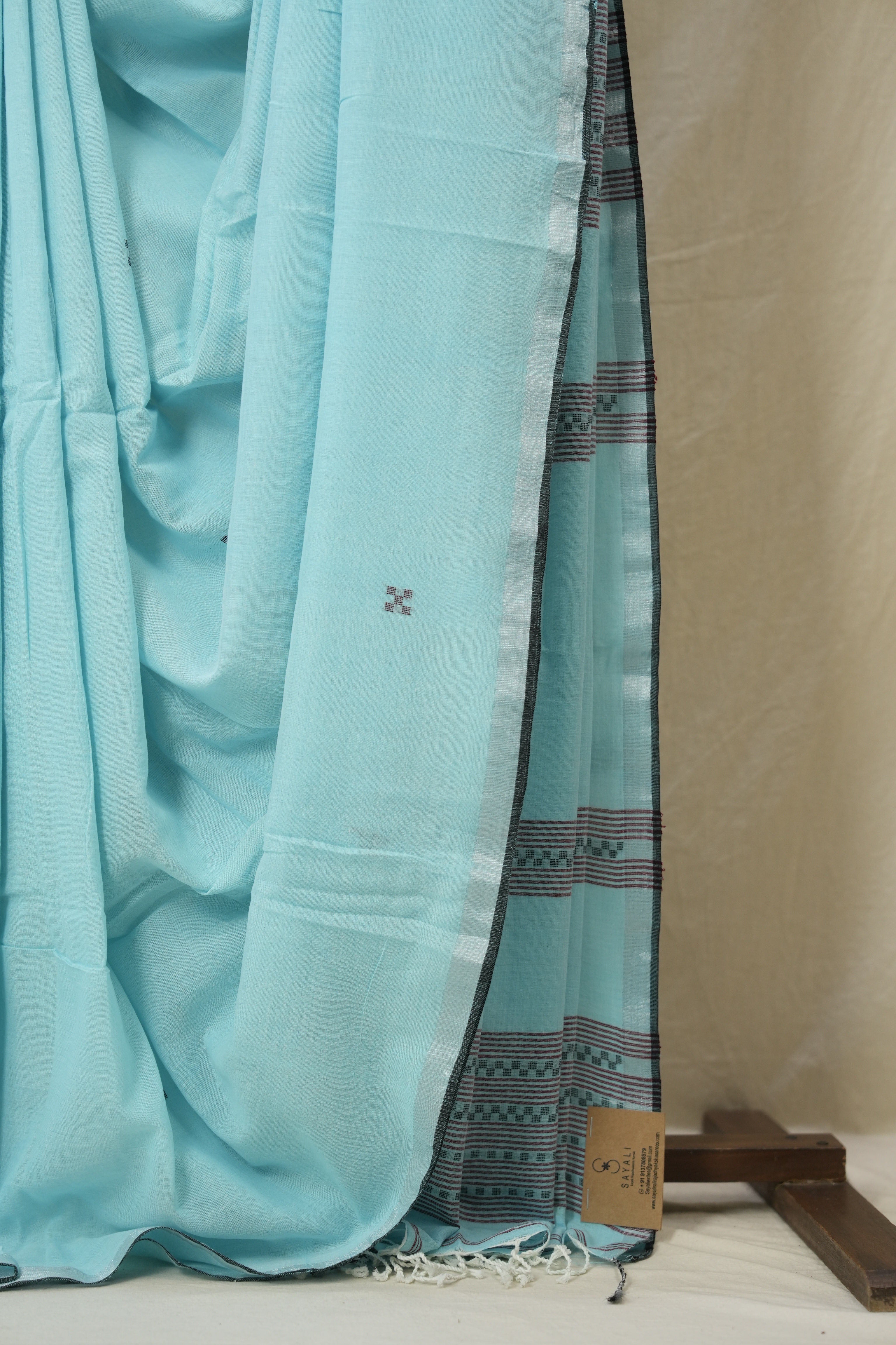 Aqua Bengal Cotton Jamdani Saree - SRABCJS209