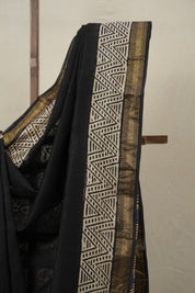 Black HBP Cotton Silk Saree With Maheshwari Border - SRBCSS1458