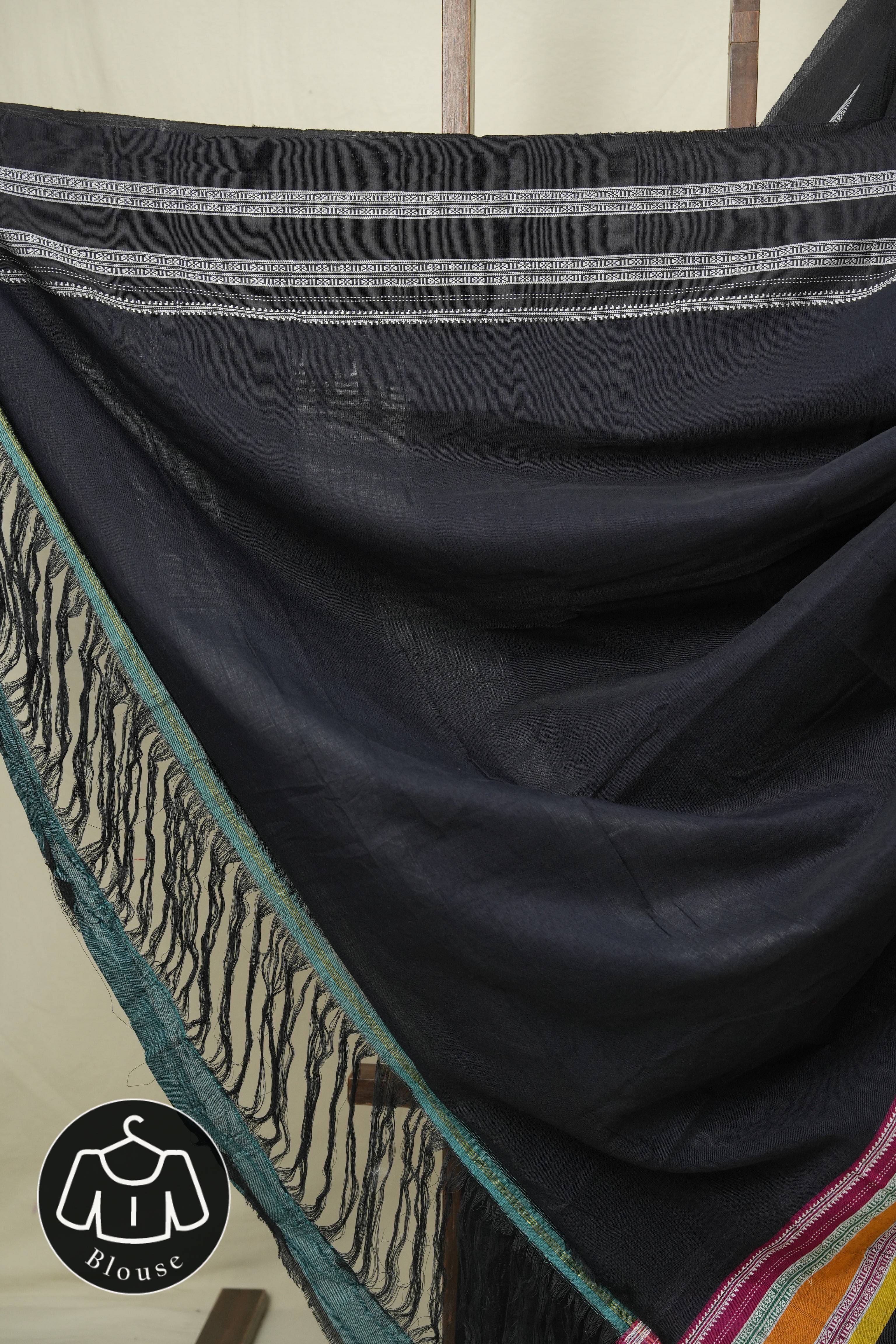 Black Cotton Ilkal Saree - SRBCIS1034