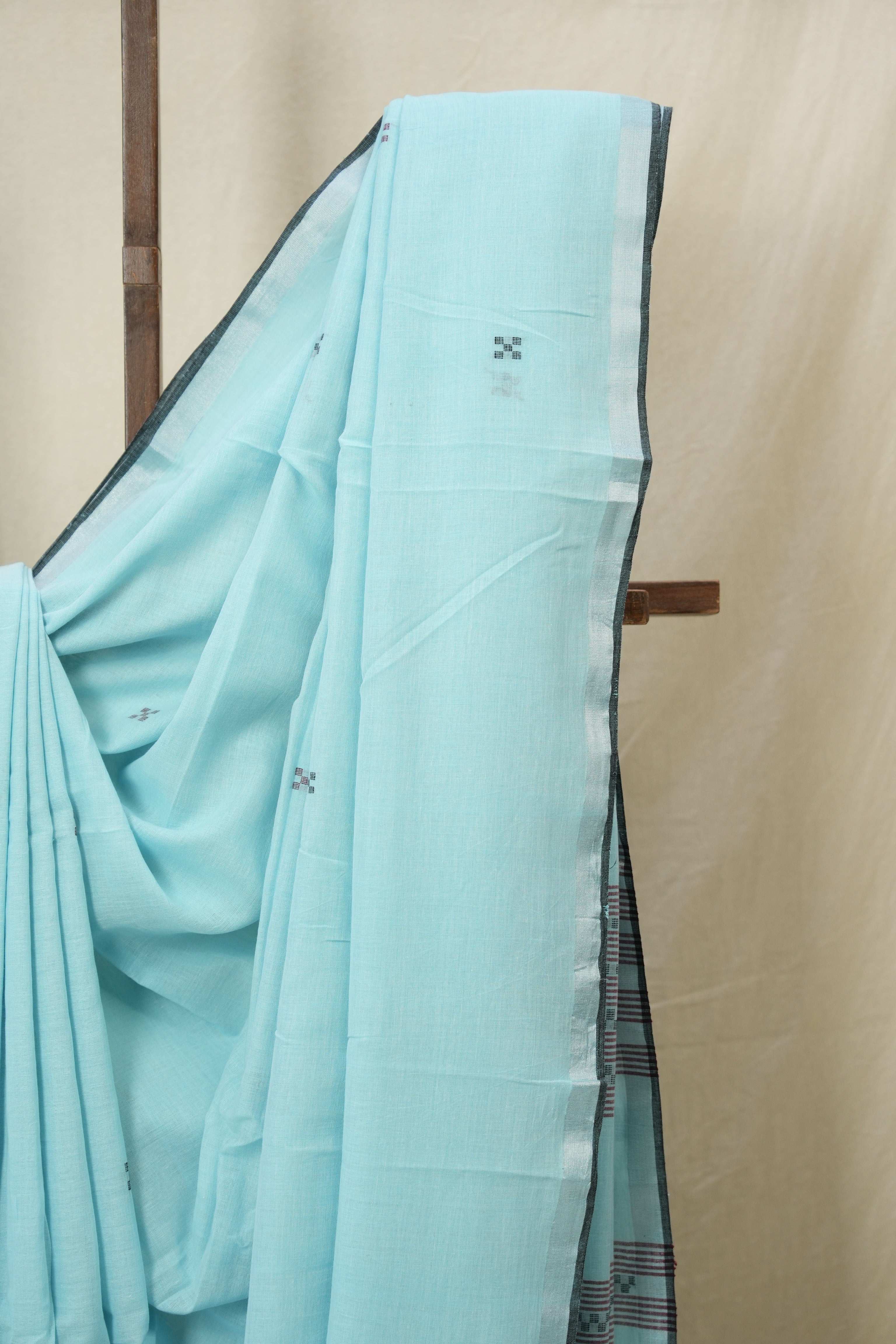 Aqua Bengal Cotton Jamdani Saree - SRABCJS209