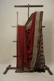 Maroon HBP Cotton Silk Saree With Maheshwari Border - SRMCSS1457