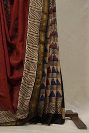 Maroon HBP Cotton Silk Saree With Maheshwari Border - SRMCSS1457