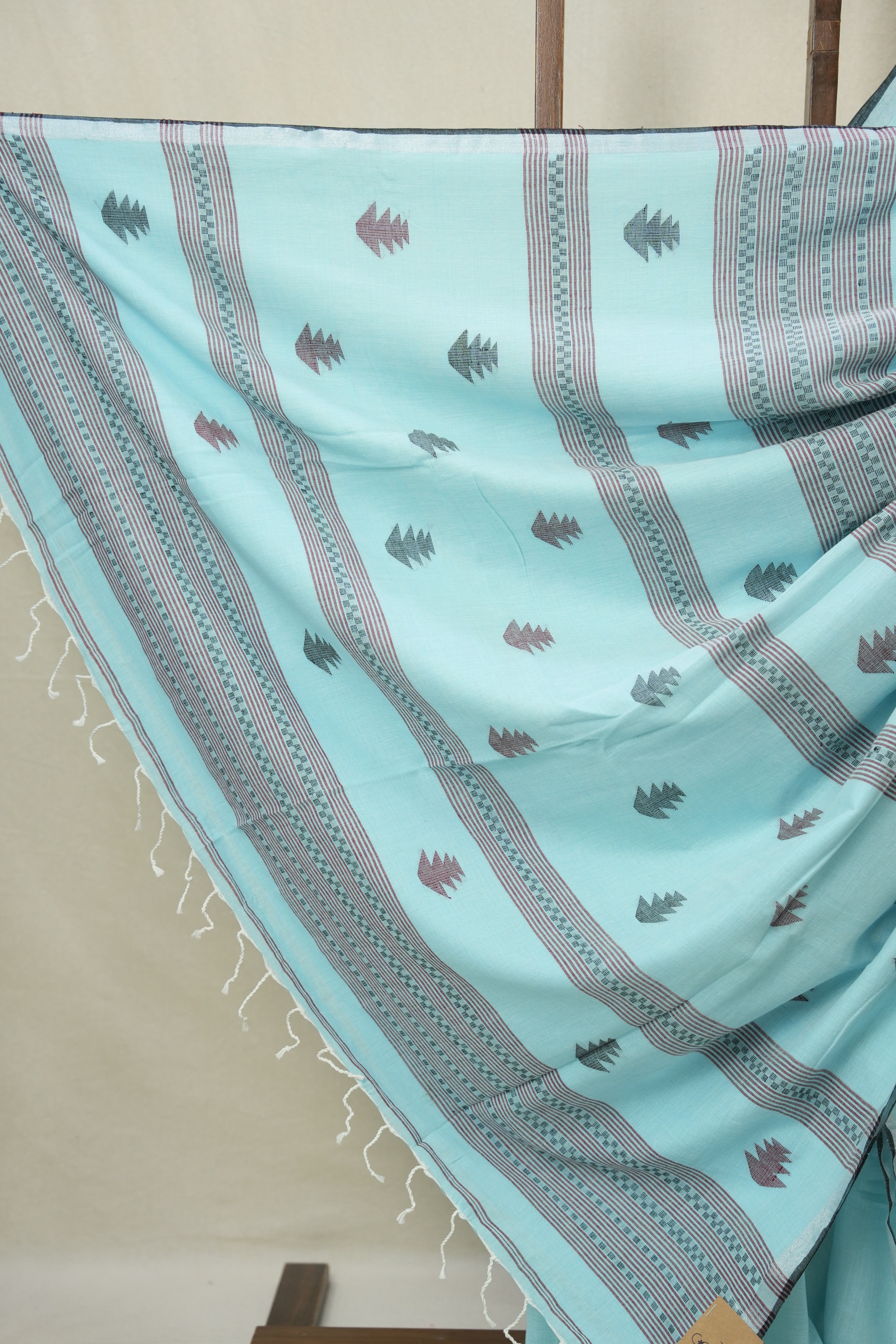 Aqua Bengal Cotton Jamdani Saree - SRABCJS209