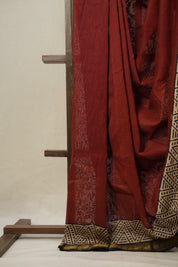 Maroon HBP Cotton Silk Saree With Maheshwari Border - SRMCSS1457