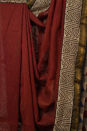 Maroon HBP Cotton Silk Saree With Maheshwari Border - SRMCSS1457