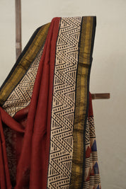 Maroon HBP Cotton Silk Saree With Maheshwari Border - SRMCSS1457
