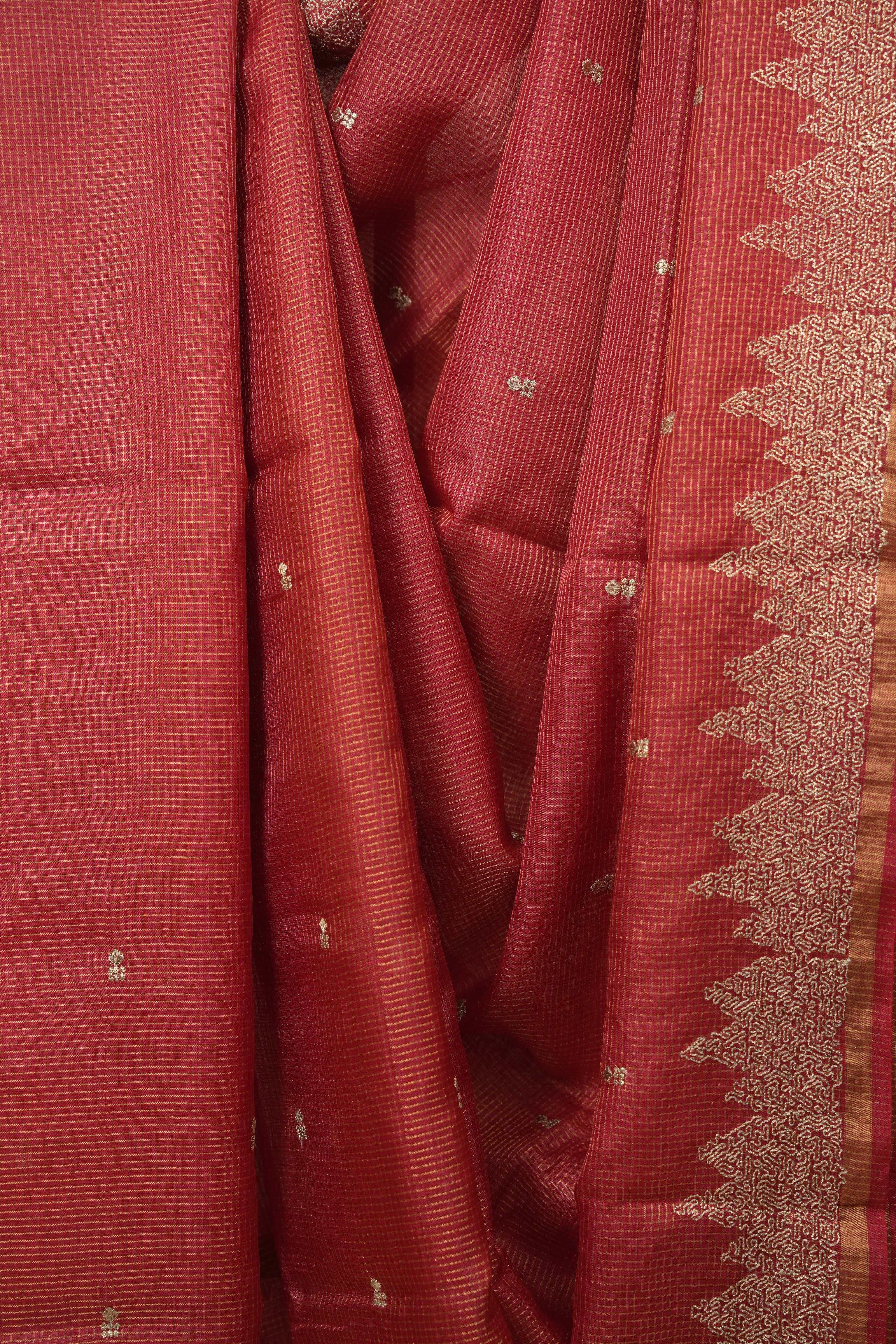 Pink Embroidered Tussar Silk Saree -SRPETSS1583