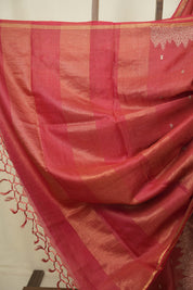 Pink Embroidered Tussar Silk Saree -SRPETSS1583