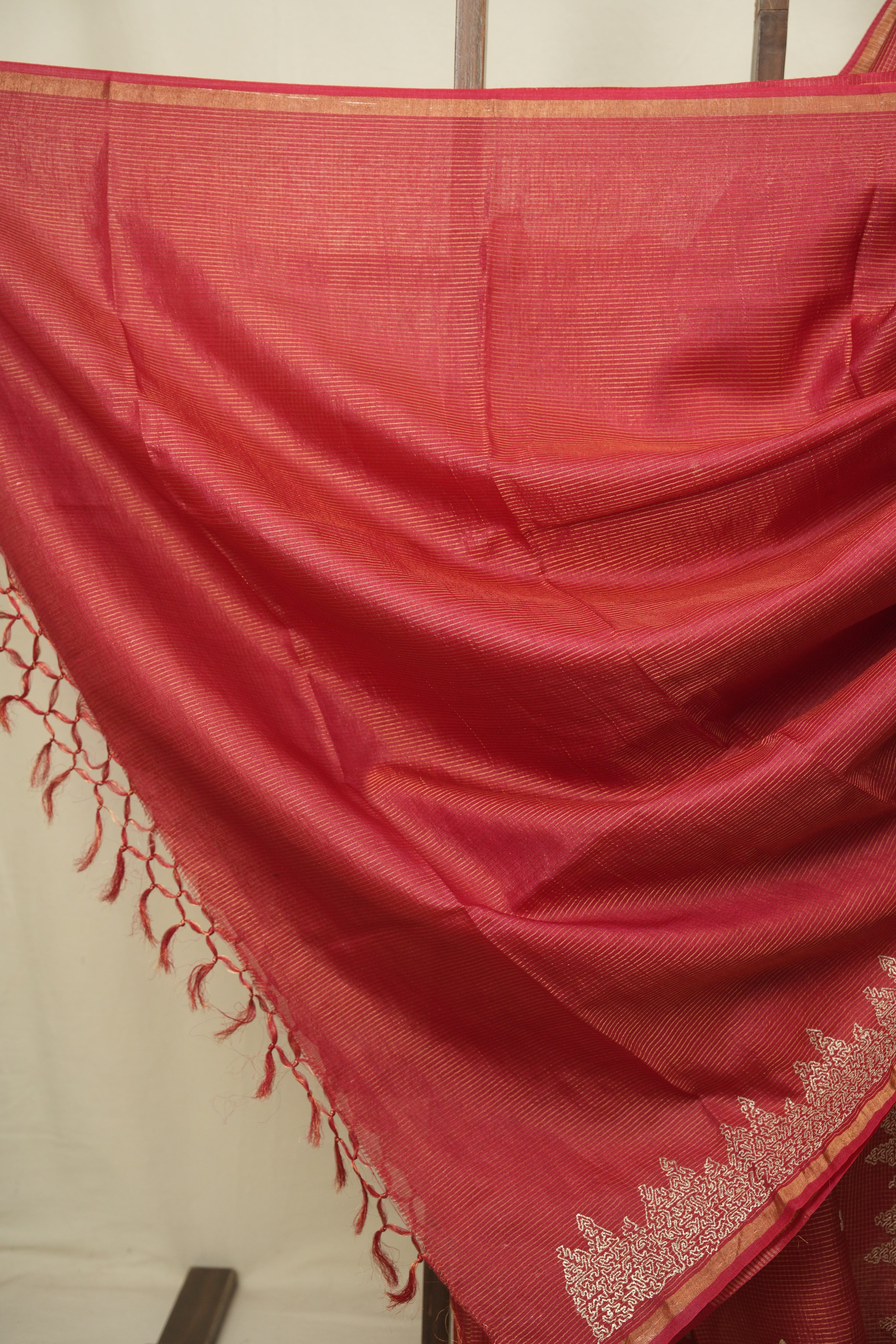 Pink Embroidered Tussar Silk Saree -SRPETSS1583