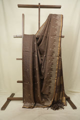 Brown Embroidered Tussar Silk Saree -SRBETSS1586