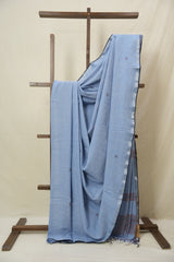Blue Bengal Cotton Jamdani Saree - SRBBCJS205