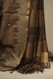 Brown Embroidered Tussar Silk Saree -SRBETSS1586