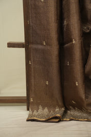 Brown Embroidered Tussar Silk Saree -SRBETSS1586