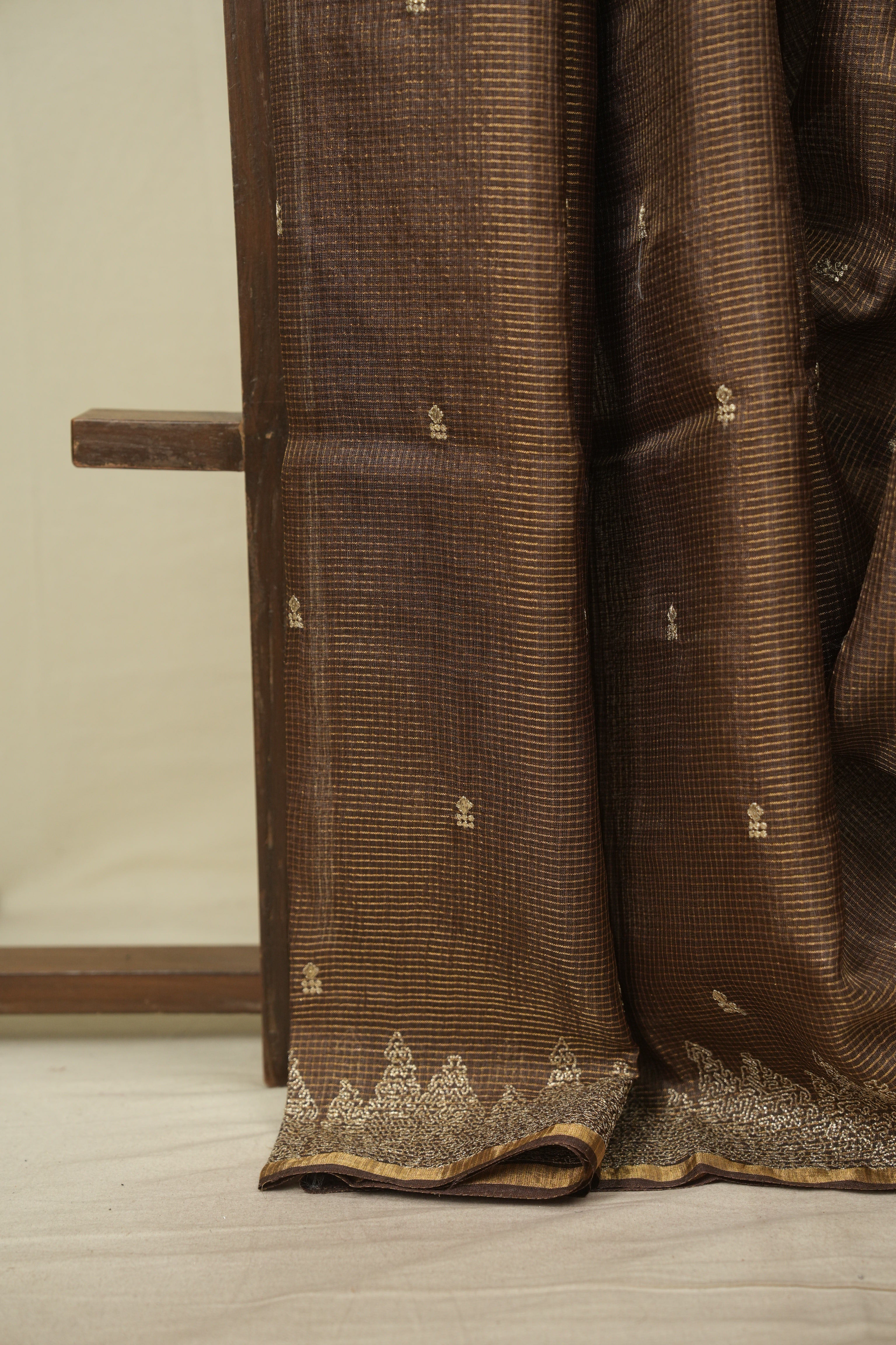 Brown Embroidered Tussar Silk Saree -SRBETSS1586