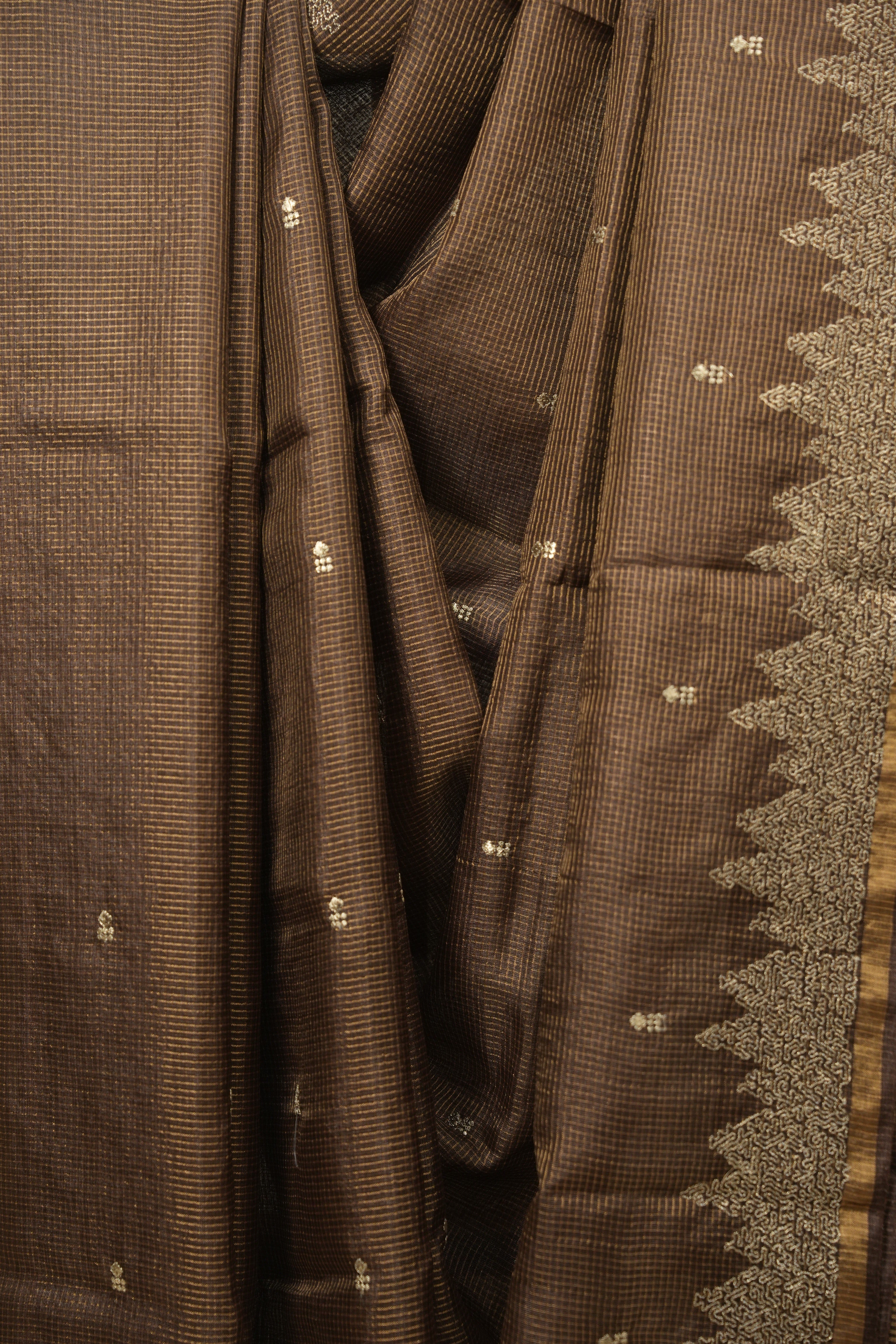 Brown Embroidered Tussar Silk Saree -SRBETSS1586