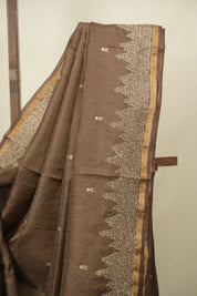 Brown Embroidered Tussar Silk Saree -SRBETSS1586