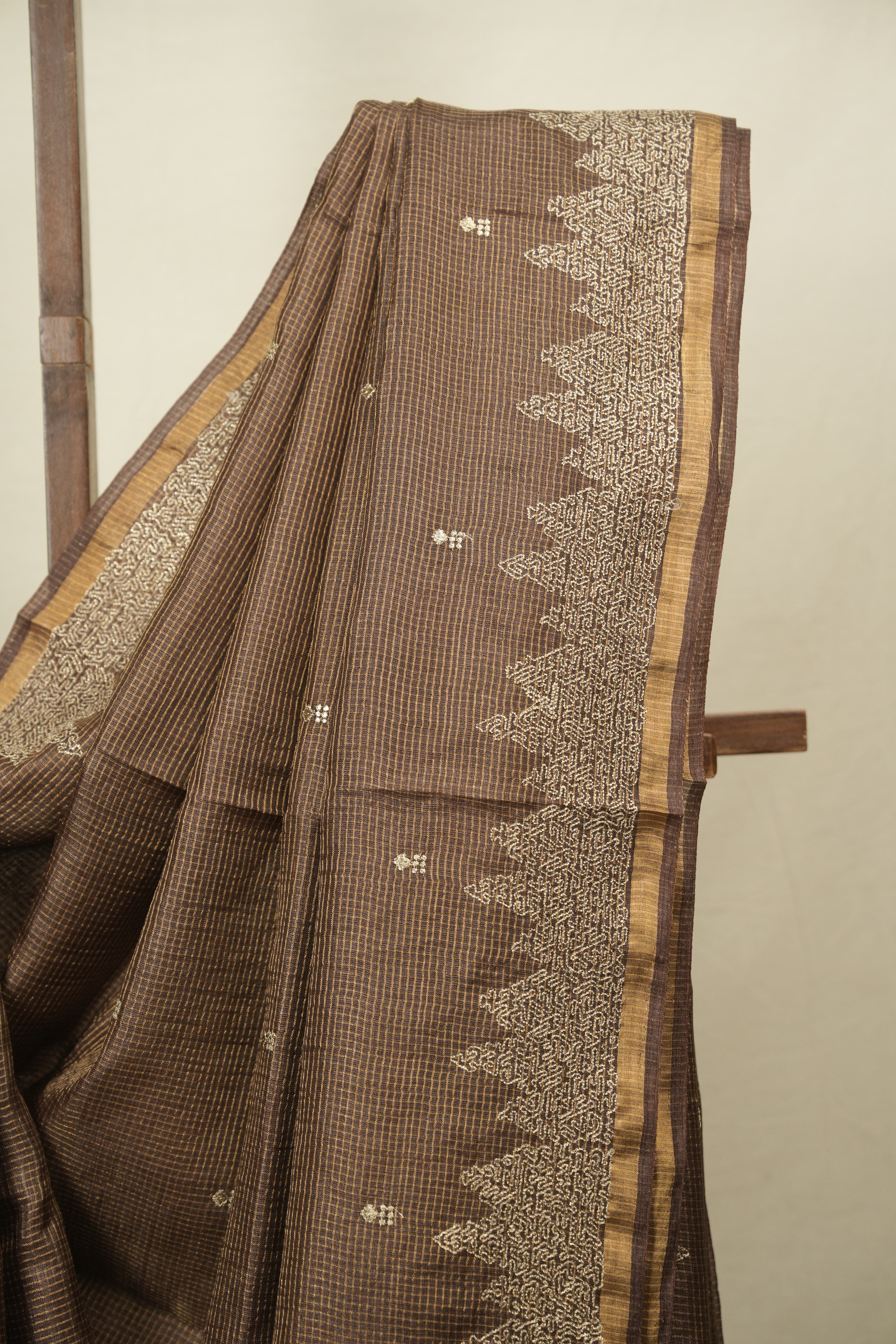 Brown Embroidered Tussar Silk Saree -SRBETSS1586