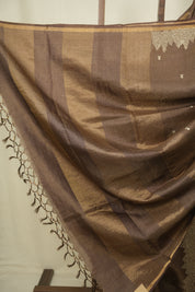 Brown Embroidered Tussar Silk Saree -SRBETSS1586