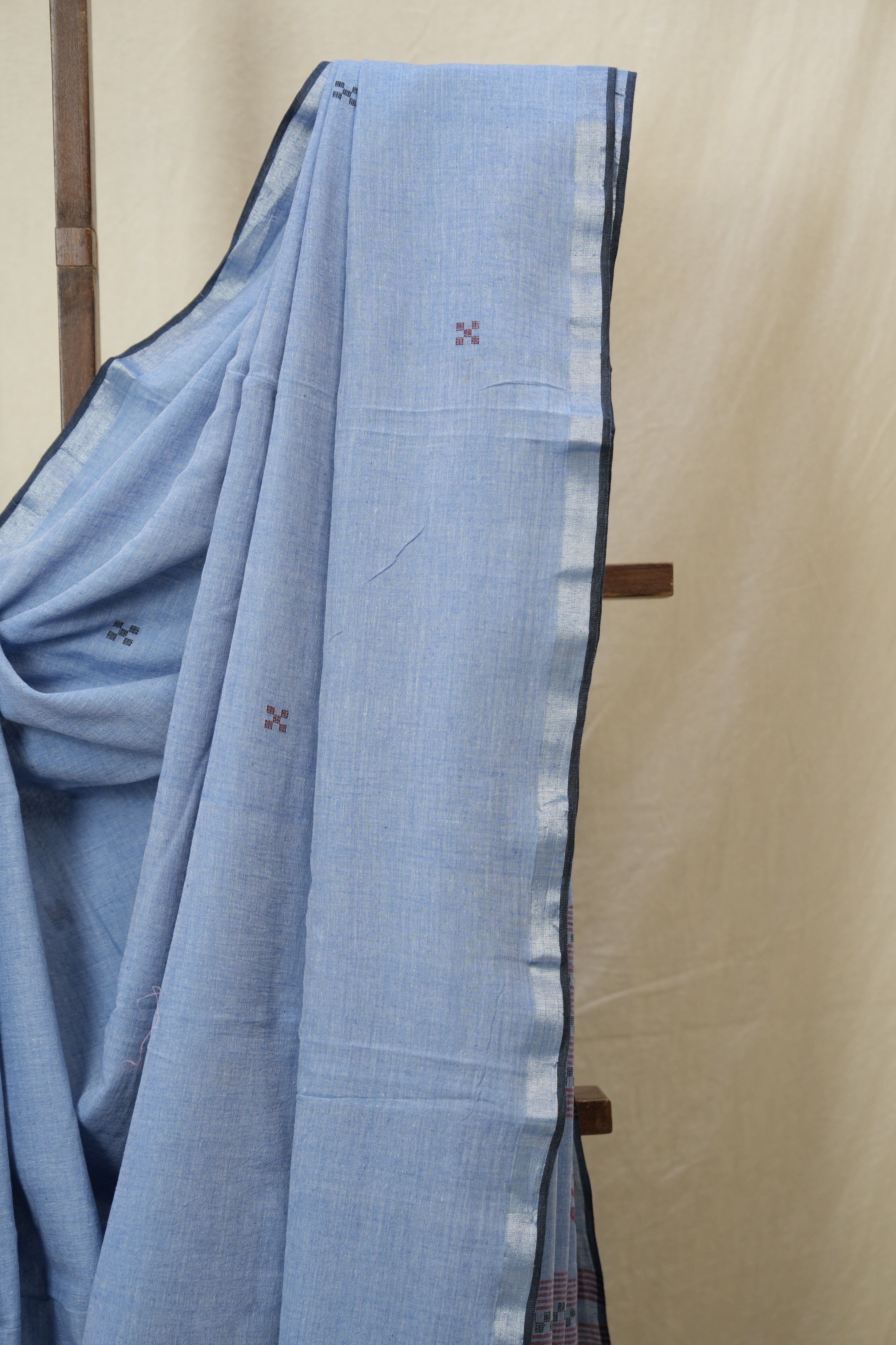 Blue Bengal Cotton Jamdani Saree - SRBBCJS205
