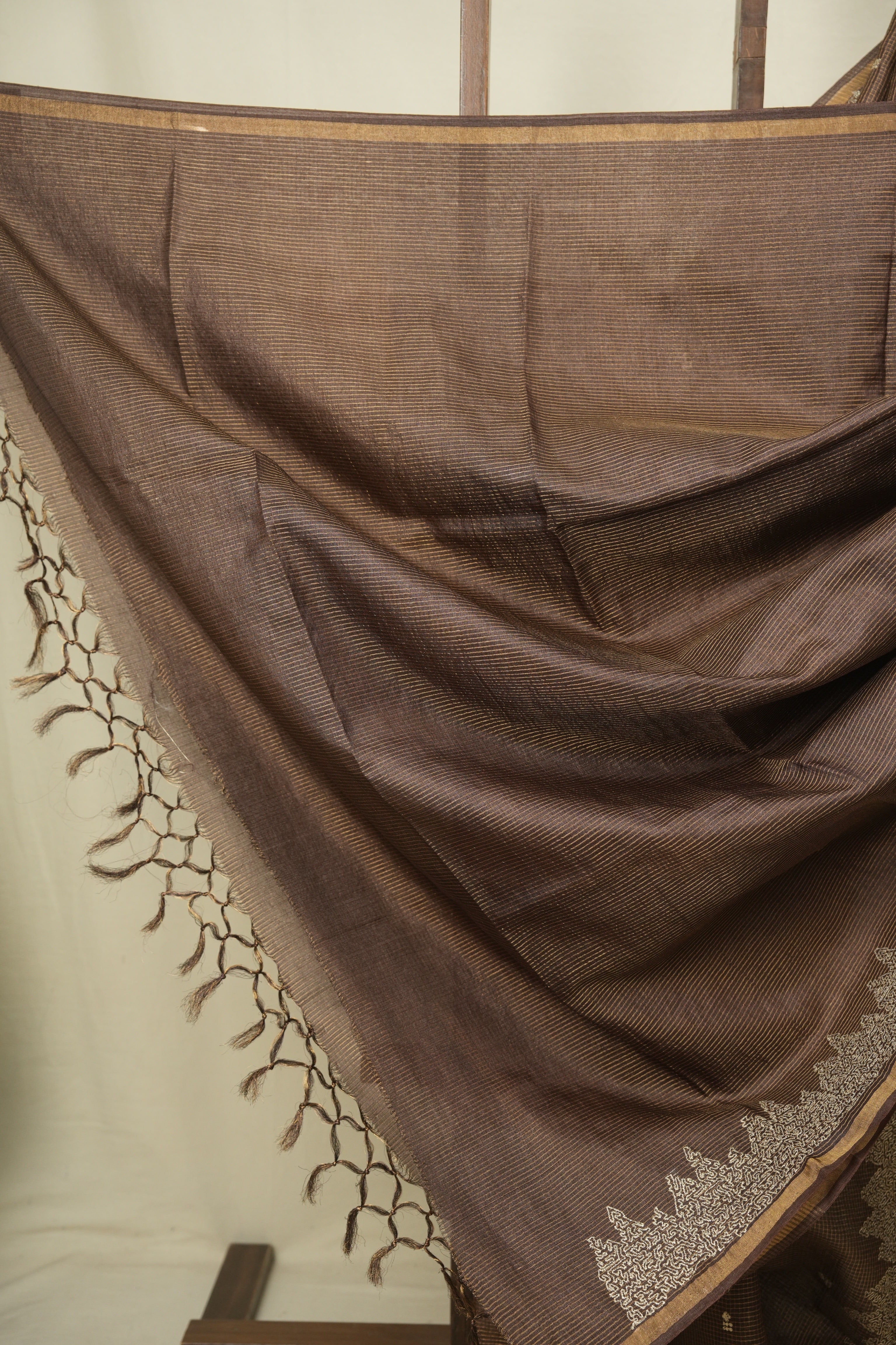 Brown Embroidered Tussar Silk Saree -SRBETSS1586