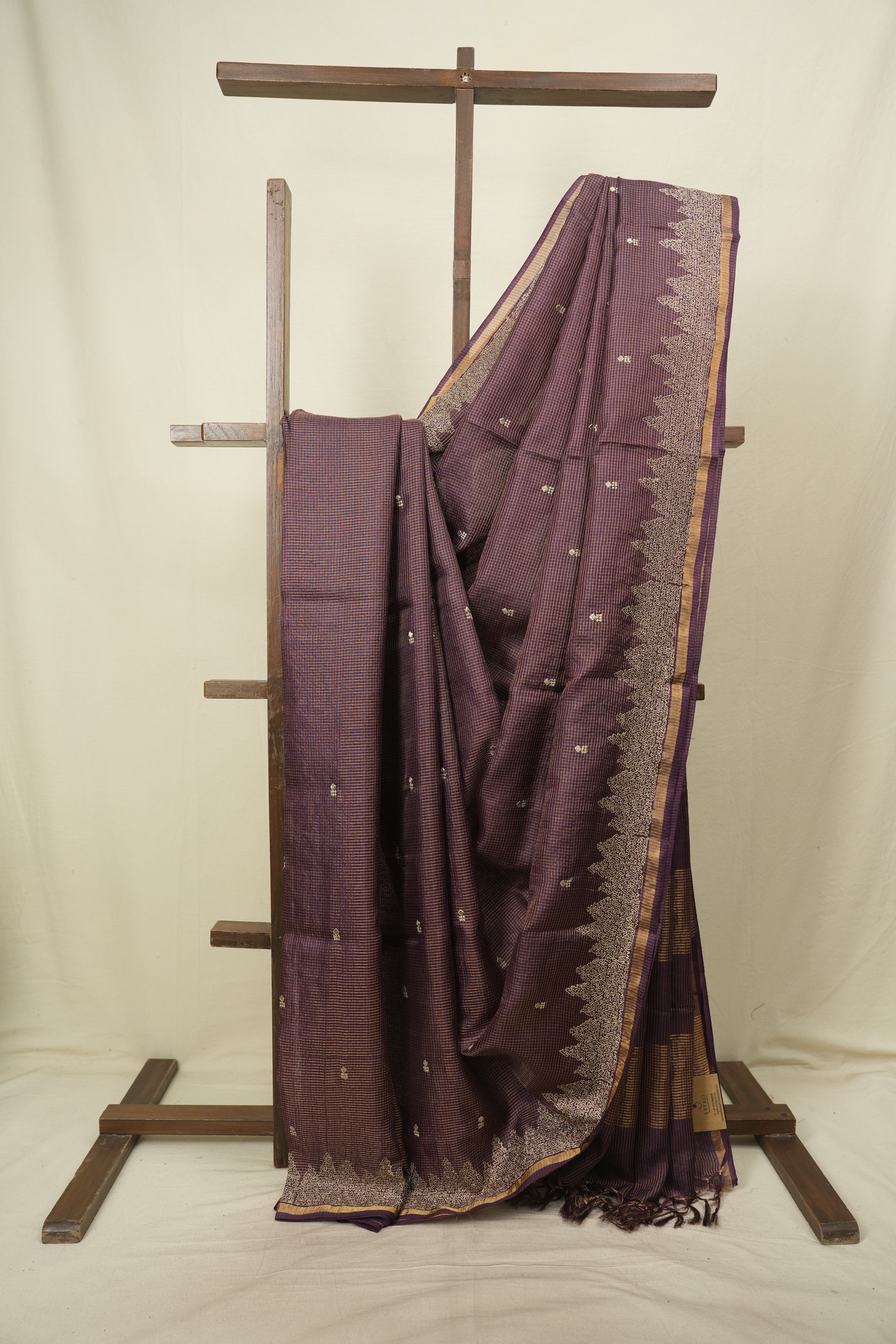 Purple Embroidered Tussar Silk Saree -SRPETSS1585