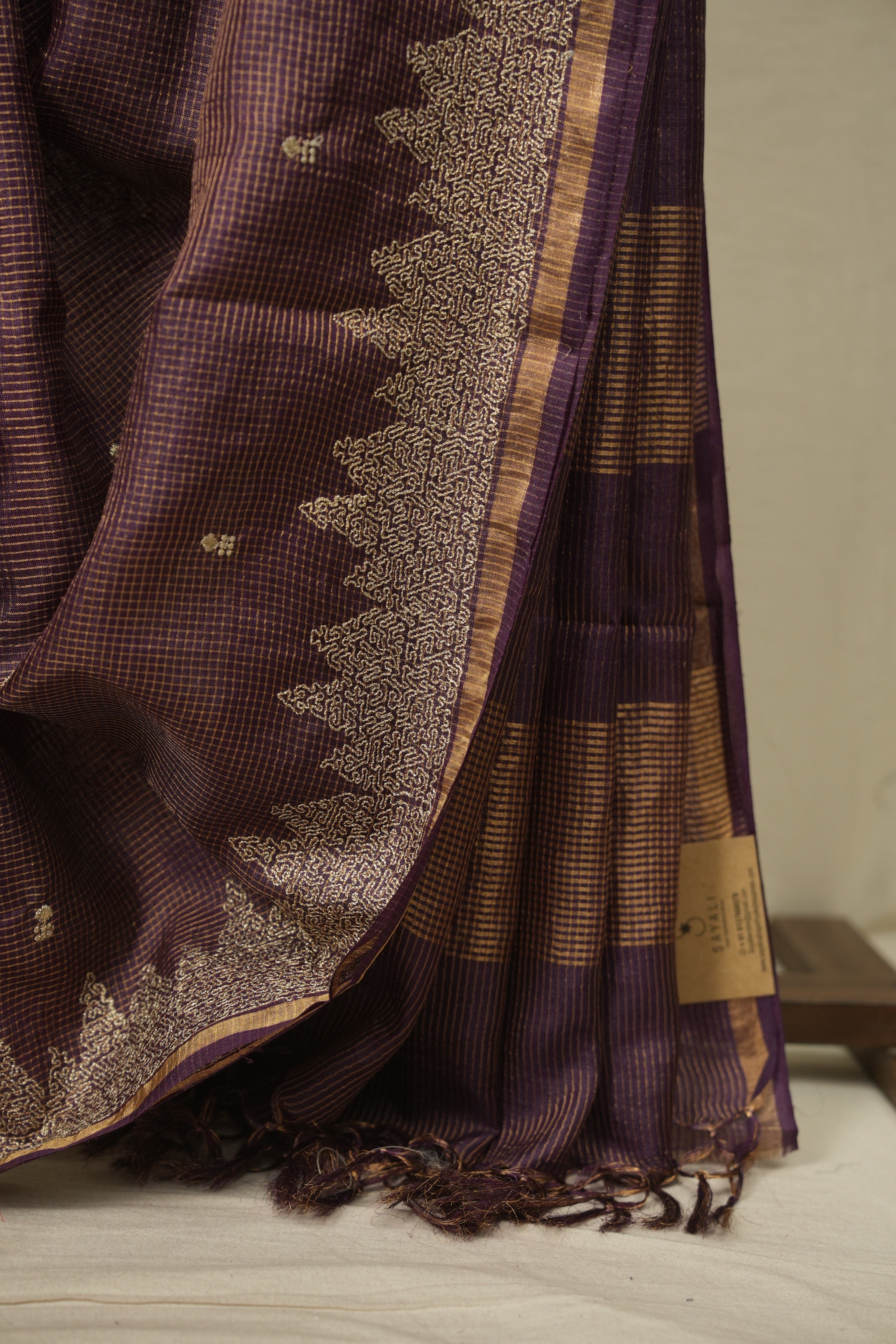 Purple Embroidered Tussar Silk Saree -SRPETSS1585
