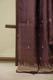 Purple Embroidered Tussar Silk Saree -SRPETSS1585