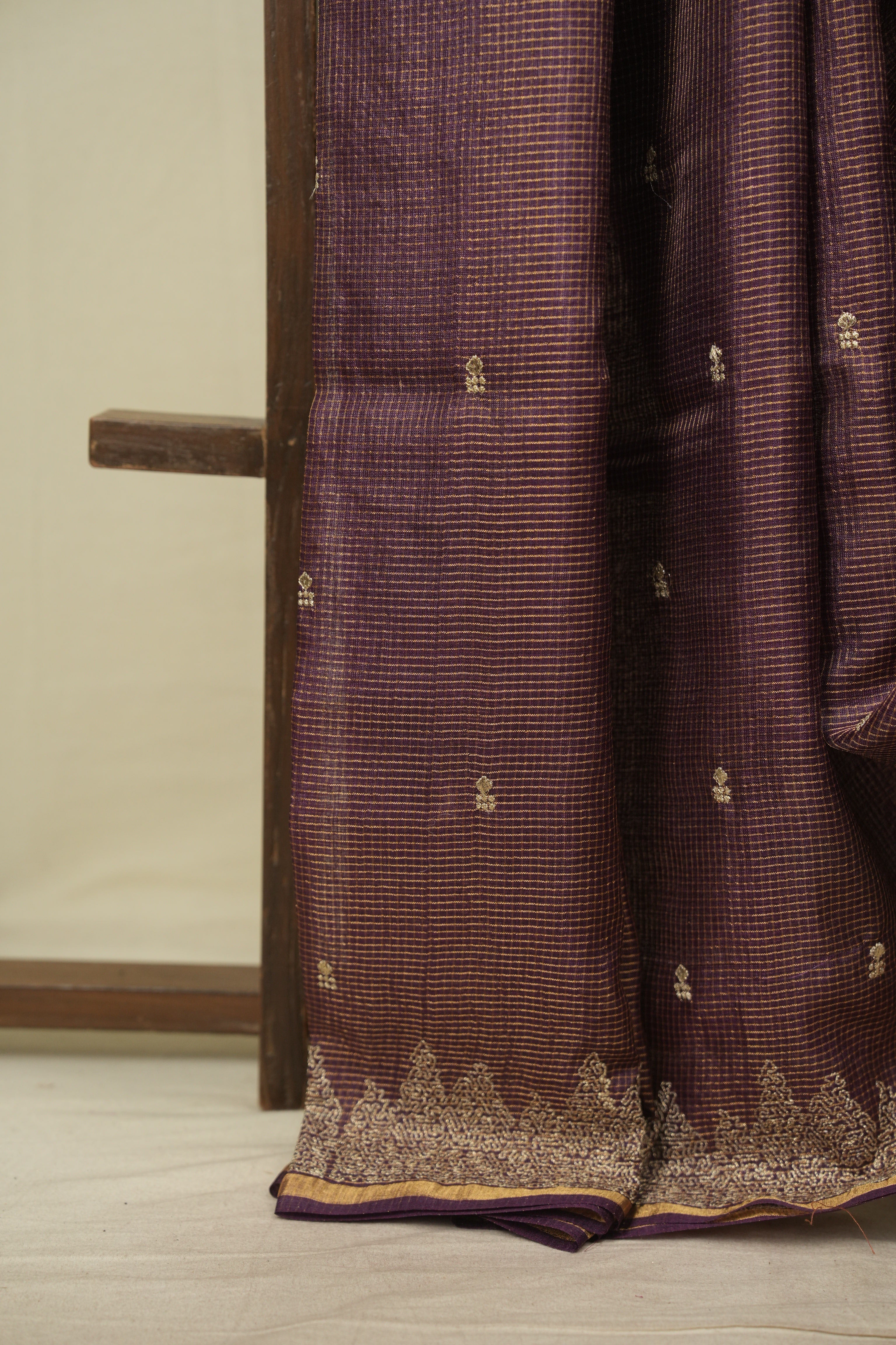 Purple Embroidered Tussar Silk Saree -SRPETSS1585