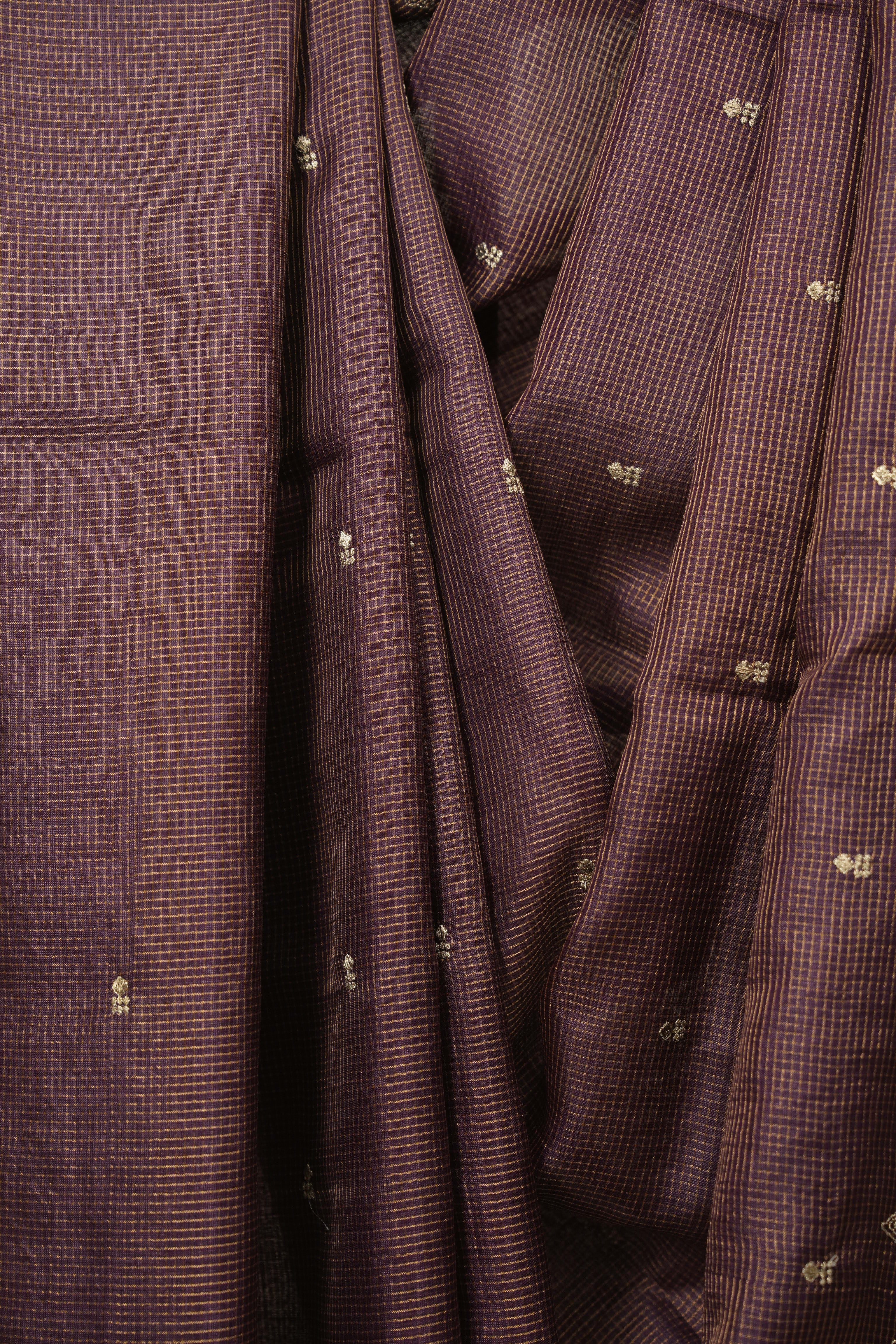 Purple Embroidered Tussar Silk Saree -SRPETSS1585