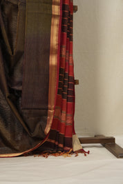 Two Tone Olive Green Maheshwari Tissue Saree - SRTTOGMTS599