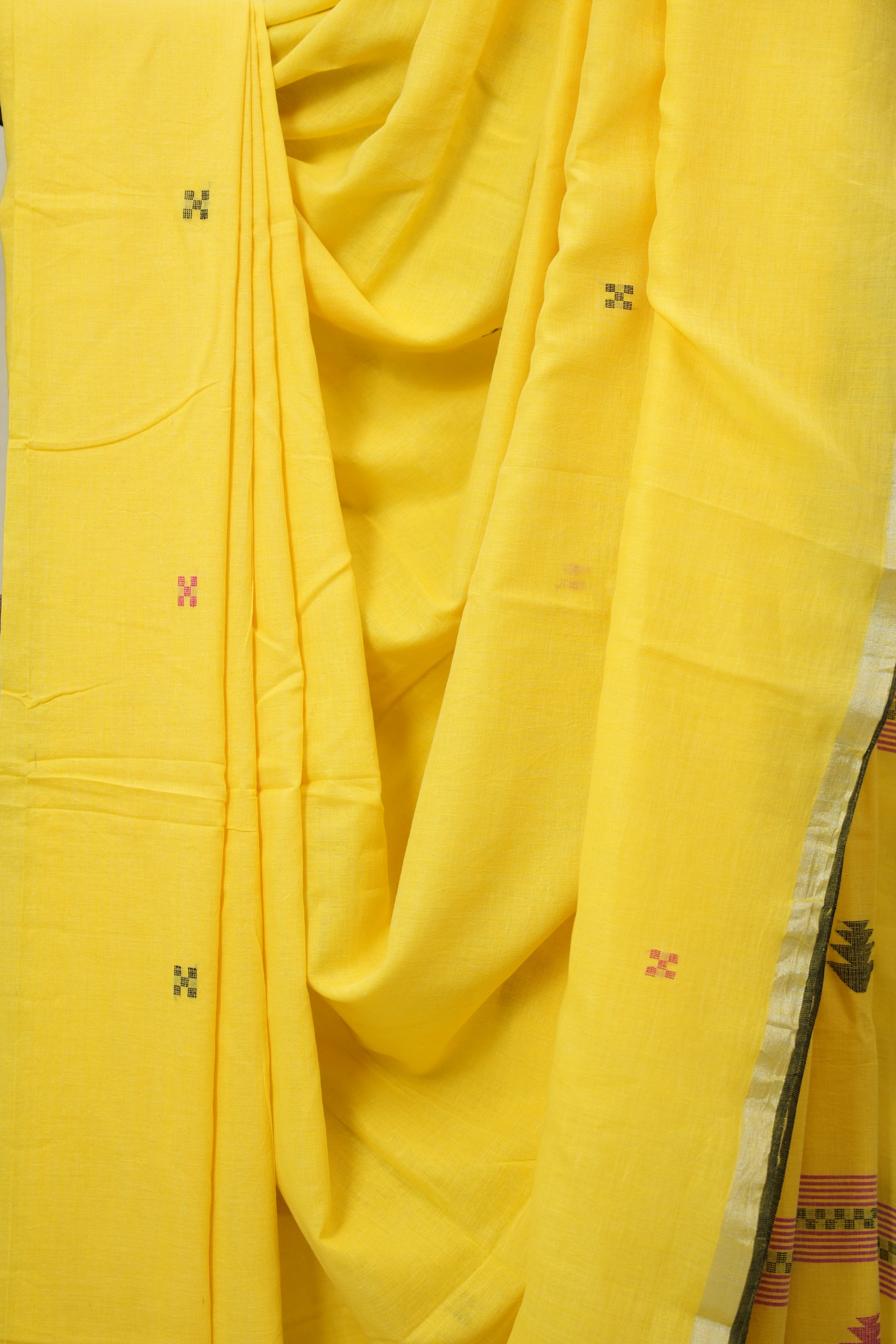 Yellow Bengal Cotton Jamdani Saree - SRYBCJS208