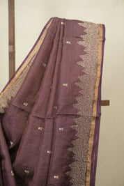 Purple Embroidered Tussar Silk Saree -SRPETSS1585