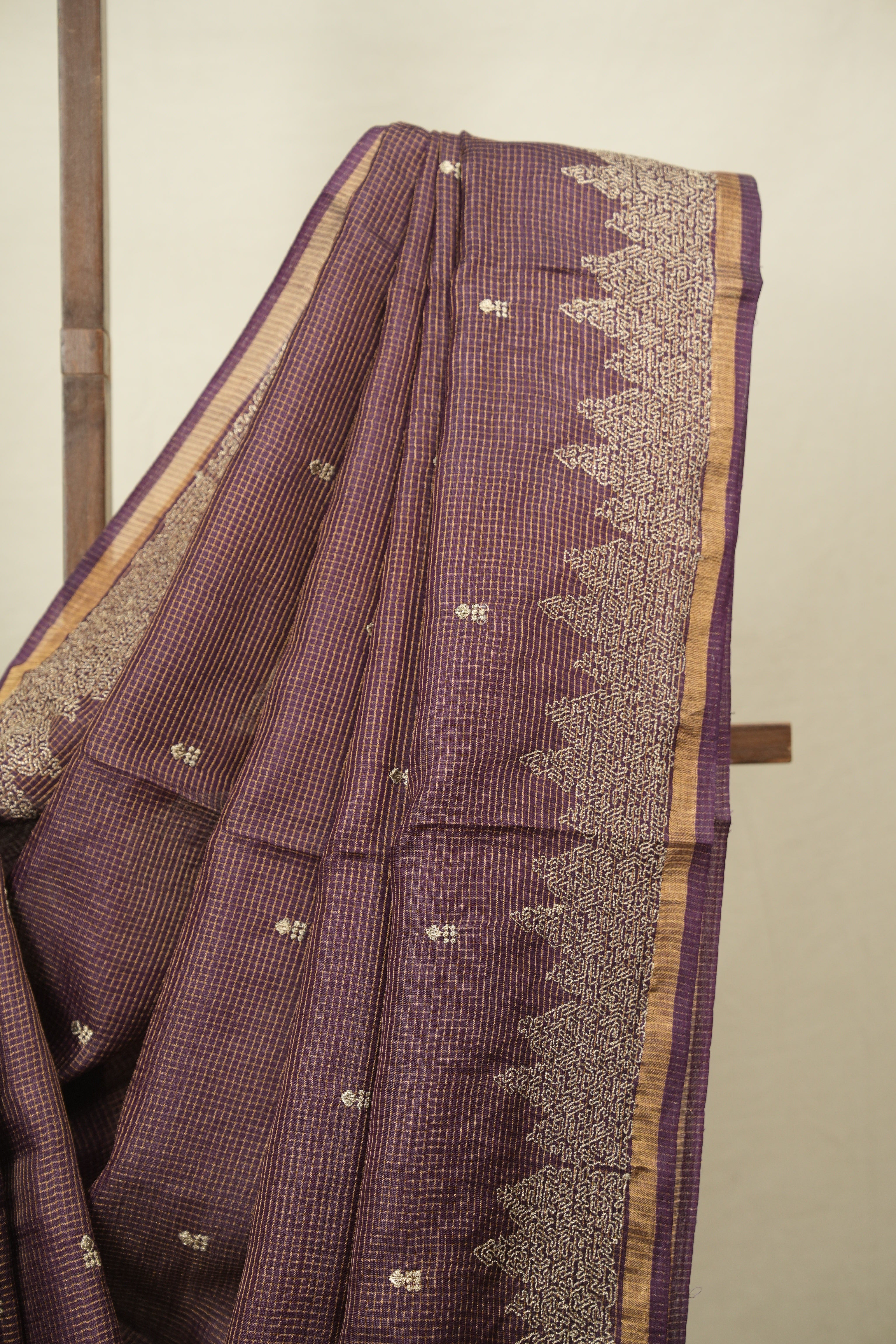 Purple Embroidered Tussar Silk Saree -SRPETSS1585