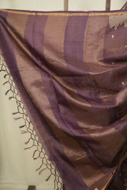 Purple Embroidered Tussar Silk Saree -SRPETSS1585