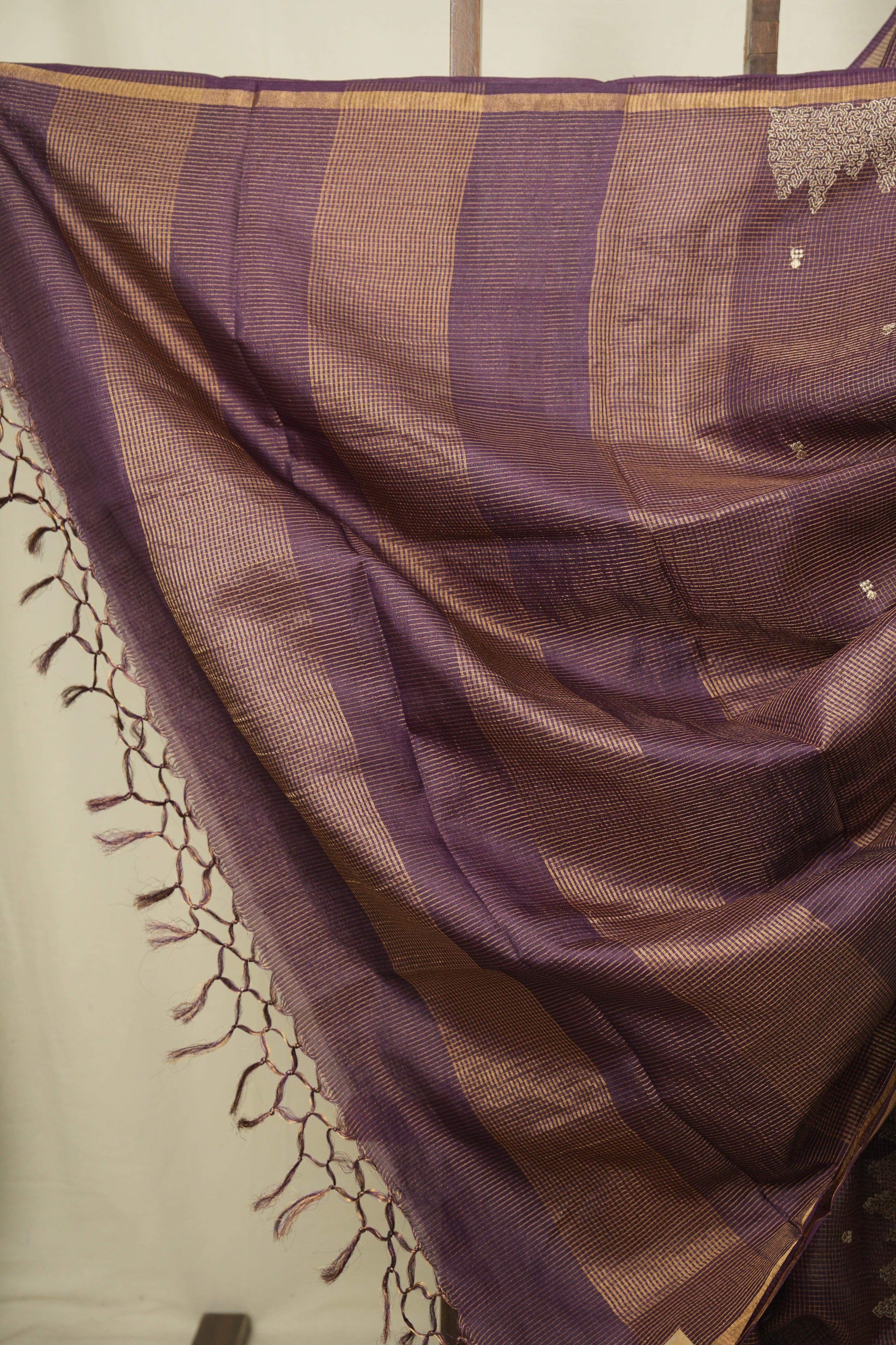 Purple Embroidered Tussar Silk Saree -SRPETSS1585