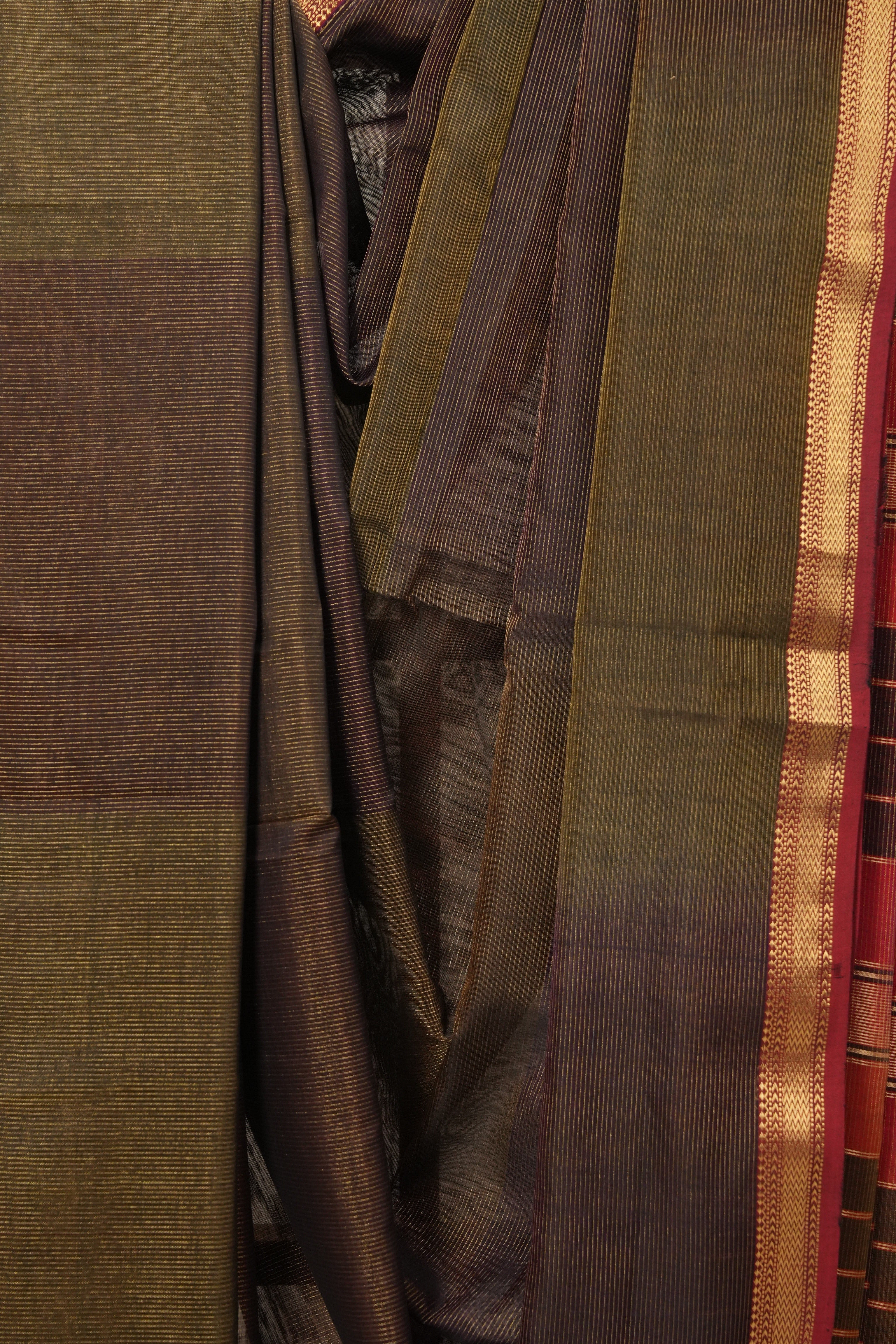 Two Tone Olive Green Maheshwari Tissue Saree - SRTTOGMTS599