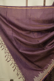 Purple Embroidered Tussar Silk Saree -SRPETSS1585