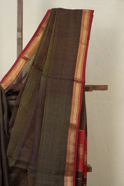Two Tone Olive Green Maheshwari Tissue Saree - SRTTOGMTS599