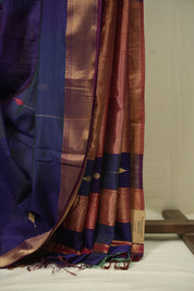 Dual Tone Blue Maheshwari Saree - SRDTBMS1236